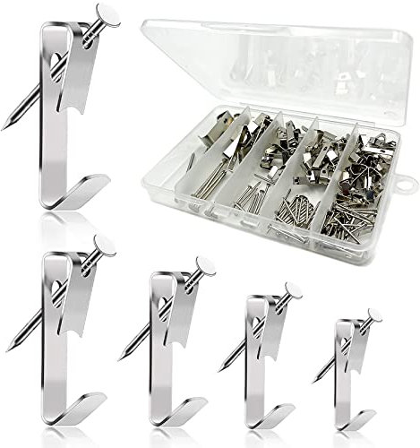 Brelet 120 Pcs Kit Crochet Mural pour Cadre Photo, Languette Accroche Tableau Kit Accroche Cadre, Crochets Muraux pour Fixation Cadres Photos Miroirs Œuvres d'Art (5 Tailles, Argent)