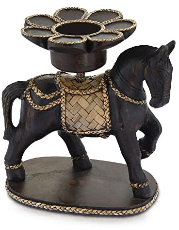 Vintage Pferd und Rattan Lotus geschnitzt Regen Baum Holz Teelichthalter | Holz Pferd Kerzenhalter Wohnkultur | Pferd Holzstatuen und Kerzenhalter