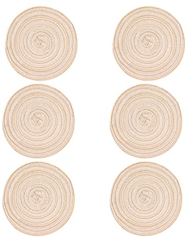 6 Stück Gewebte Tischsets 20cm Runde Chinagras Geflochtene Platzdeckchen, Hitzebeständige rutschfeste Untersetzer, Abwaschbar Esstisch Platzsets für Hause Hochzeits Dekoration(Beige)