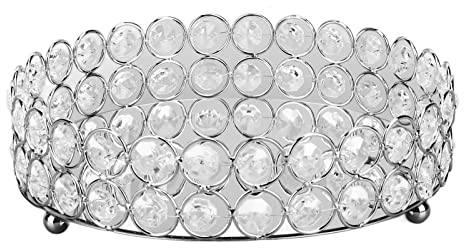 Jenngaoo Bandeja de Maquillaje Cosmético de Cristal, Bandeja con Espejo Circular de 8 Pulgadas, Soportes de Maquillaje para Tocador para Perfumes, Joyas, Velas y Cosméticos(Plata)