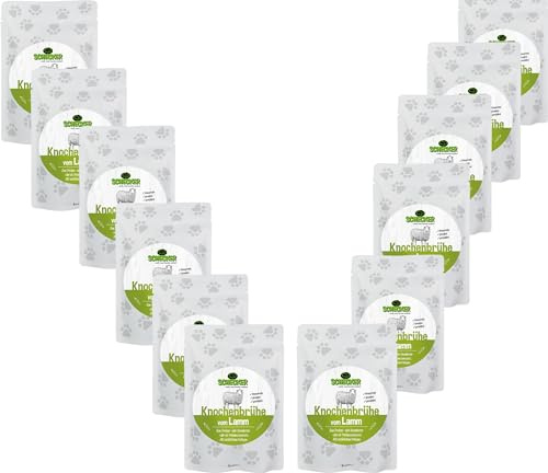 Schecker - Knochenbrühe für Hunde - Futtertopping für Hunde - 12x100ml - Brühe einfach über das Hundefutter gießen (12, Lamm)
