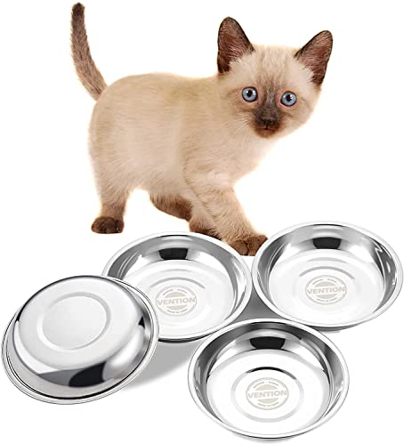 VENTION Cuenco para Gatos de Acero Inoxidable de 12,5 cm, Juego de 4 Platos de Gato de Reemplazo para Comederos, Lavavajillas Seguros