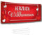 Herzlich Willkommen Banner I Rot mit Herzen I XL 160 x 60 cm I Zur Begrüßung zu Hause, auf Feiern & Partys I Wetterfestes Set: Banner + Ösen + Kabelbinder I Made in Germany