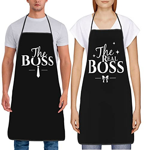 Dumoldpa 2 Schürzen, wassertropfenresistent, The Boss & The Real Boss, lustige Kochschürzen für Damen, Herren, Koch, Valentinstag, Hochzeitsgeschenke für Paare, cooles Braut-Verlobungsgeschenk