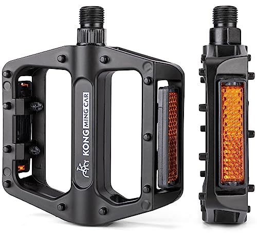 Mountain Bike Pedals 9/16 Inch - Bicycle Flat Pedals with Reflectors - Lightweight Aluminum Alloy Wide Platform Pedals for Mountain Bike, BMX, Road Bike Pedals (Black)