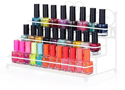LEUTED Nagellack Aufbewahrung mit 3 Metallablagen Nail Polish Organizer Nagellack Regal Display Ständer für Nagellack Lippenstift Spielzeug Parfüm Organizer(Weiß)