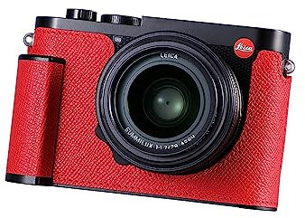 SIUTATDSH Camera Half Case for Leica Q3, Vintage Metal Genuine Leather Camera Protective Cases Stylish Portable Shockproof (Red)