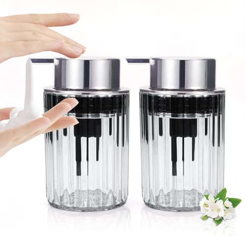 LELE LIFE 2 Pack Foaming Soap Dispenser- Clear Acrylic Foam Hand Soap Dispenser with Silver Pump for Bathroom, Modern Refillable Foaming Soap Bottle, Clear