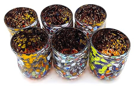 Bicchieri in Vetro di Murano, Set Bicchieri Acqua o Vino, Opere d'Arte in Vetro Soffiato, bicchieri fatti a Mano, Foglia Argento e Decori Colorati Bicchieri, YourMurano