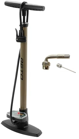 P4B | Luftpumpe mit großem Manometer in Braun/Grau + AV Winkelventil + Ballnadel | Fahrradpumpe geeignet für alle Schlauchventile | Standpumpe