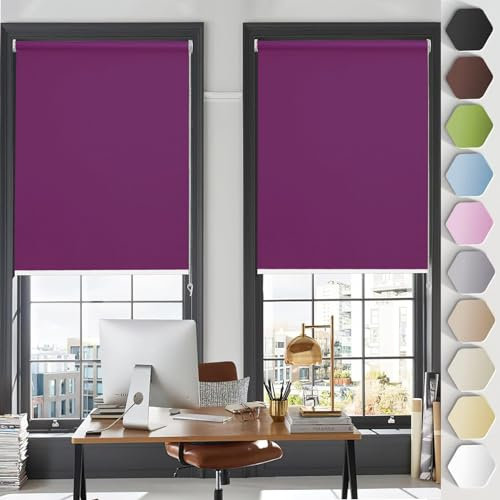 Rollo ohne Bohren Verdunklungsrollo 85 x 130 cm Sichtschutz und Sonnenchutz,ohne Bohren Rollos für Fenster ohne Bohren, mit Klämmträger, für Fenster und balkontür, Lila