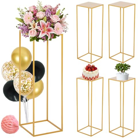 ybaymy 4 Pcs Gold Vase for Wedding Centerpieces 80cm Tall Wedding Flower Vase for Table Metal Flower Stand Column Vases for Birthday Party Living Room Home Decoration