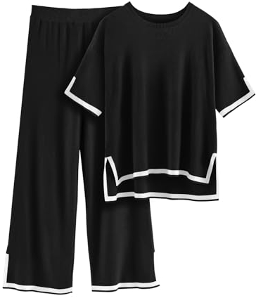 Tuopuda Completo Lana Donna Tuta Elegante Due Pezzi Outfit Loungewear Pullover e Pantaloni Jogging Tute Abbigliamento Per La Casa, Nero, XL