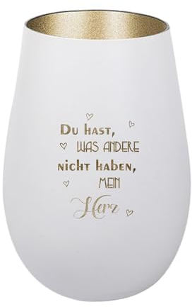Der-Porzellan-Laden Windlicht mit Gravur Du hast was andere Nicht haben, Weiß Gold, Teelichthalter aus Glas mit Spruch, Tischdeko modern