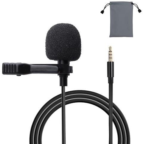 Lavalier Microphone 3.5mm 4.9ft Lapel Clip on Mic Omnidirectional Lapel Shirt Collar Mic Small for Laptop PC Computer Gaming Podcast Mac YouTube Skype Audio Video Recording Interviews Plug & Play