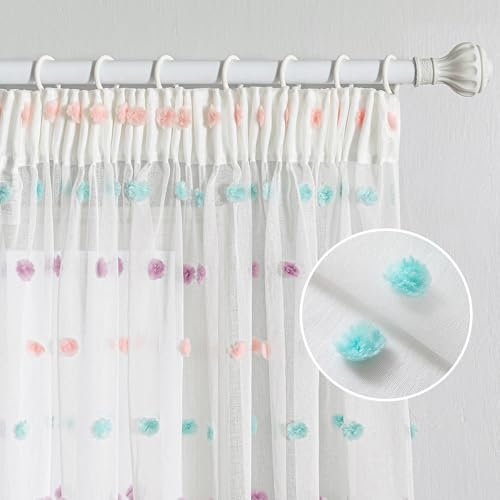 MYSKY HOME Vorhänge mit Kräuselband Gardinen Kinderzimmer Vorhang Transparent Dekoration für Wohnzimmer Schöne Regenbogen Gardine 2er Set Modern Schlafzimmer Vorhang, H 175 x B 140 cm, Farbig
