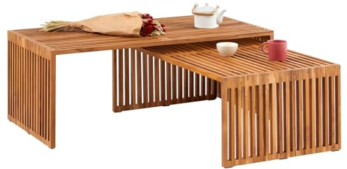 IDIMEX Couchtisch Havana aus Teak Natur Rustikales Design Massivholztisch Lamellenoptik Couchtisch aus Holz