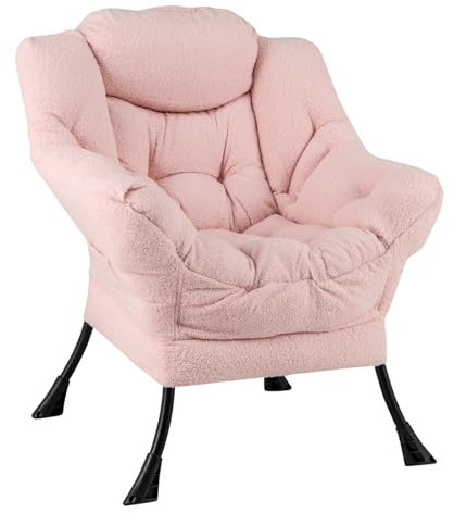 COSTWAY Sessel gepolstert, Relaxsessel mit Armlehnen & Seitentasche, Loungesessel, Fernsehsessel, Ohrensessel für Wohnzimmer, Schlafzimmer, Büro (Rosa)