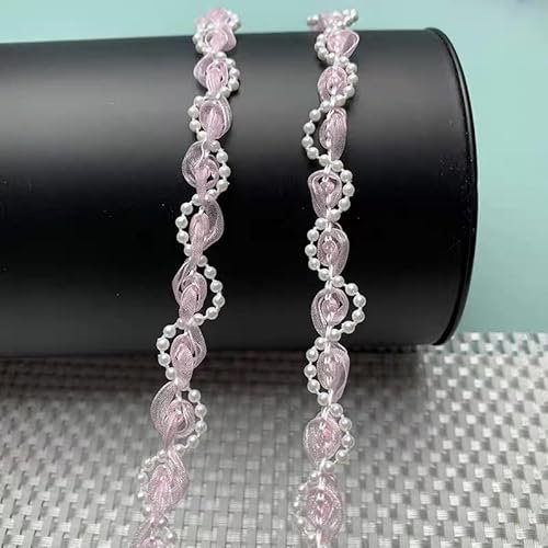 WANYIG Spitzenband Perlen Schleifenband Geschenkband Dekoband Hochzeit Spitzenborte Borten und Bänder zum Nähen für DIY Basteln Apparel Kleidung, Hochzeit, Dekoration, Geschenkbox (Rosa, 5 Yards)