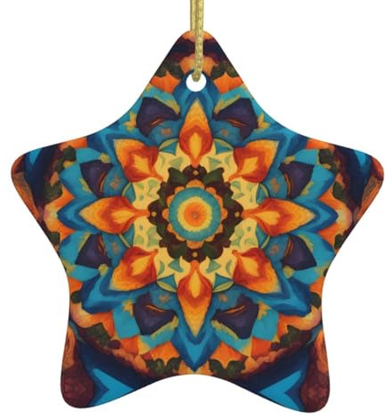 YYHWHJDE Weihnachten Keramik Stern Anhänger für festliche Dekoration Kaleidoskop Mandala Bild