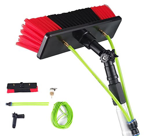 Asta telescopica alimentata ad acqua per la pulizia di finestre da 10 m, con testina da 30 cm, per la pulizia di pannelli fotovoltaici e solari