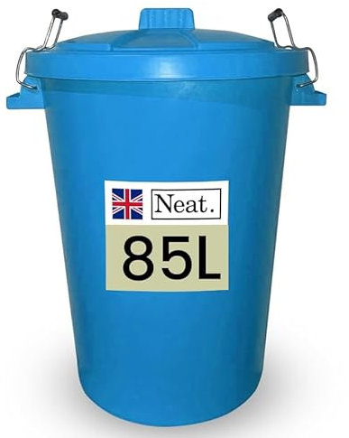 Neat. Extra Large Plastic Dustbin with Clip Locking Lid - Heavy Duty Garden Bin for Rubbish, Recycling, Animal Feed, and Storage, 85 Litre, Sky Blue, Pack of 1