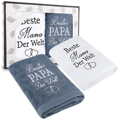 Rebundex Mama und Papa Geschenk Geburtstag Geschenke für Mama und Papa Handtuch 35 x 75 cm Geburtstagsgeschenk für Eltern Muttertagsgeschenk Vatertagsgeschenke