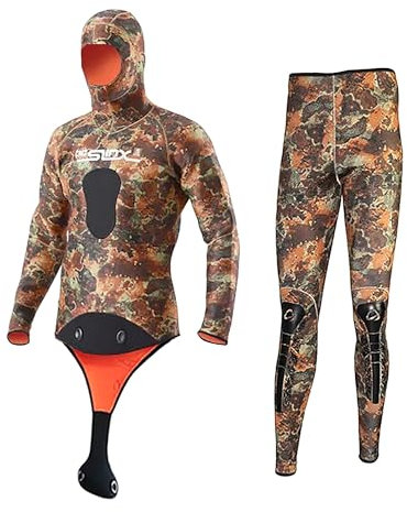 Kenilah Camouflage plongée sous-Marine 5MM Combinaison néoprène Hommes séparé 2 pièces Ensemble plongée en apnée Surf Combinaison de plongée Maillot de Bain en Eau Profonde(Large)