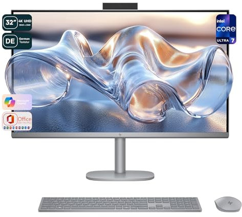 HP OmniStudio X All-in-One Desktop PC, Intel Core Ultra 7-155H, 64 GB DDR5 RAM, 4 TB PCle SSD, 32 UHD IPS Display, Intel Arc Graphics, QWERTZ Tastatur + Maus, Windows 11 Home, Grey