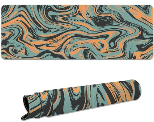 Ksriylm Gaming Mauspad, Groß Büro Bunt Mousepad XL 31,5 x 11,8 Zoll Tastatur Schreibtischmatte Wasserdichtes Liquid Mousepad Rutschfeste Gummibasis für PC, Laptop,Orange-Blau