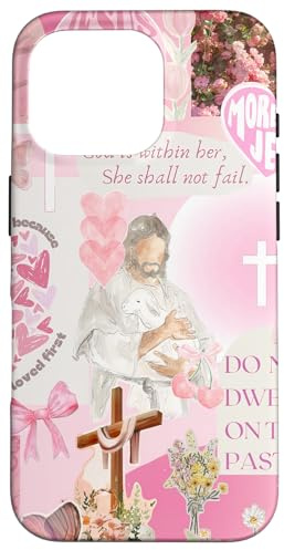 Jesus Loves You Kokette Rosa Christliches Kreuz Wildblume Hülle für iPhone 16 Pro