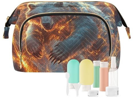 EtherSpher Tech Sense Kosmetiktasche mit Bärenkriegermotiv, Kosmetiktasche für Damen, Reisen, Geldbeutel, für Karten, Schlüssel, Organizer, Weiß, Weißer Glitzer Tech Sense Bear Warrior, 1 size