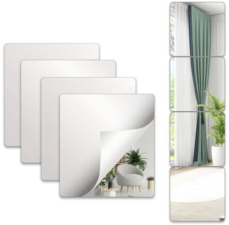 Arimsoa 4 espejos autoadhesivos, 3 mm de grosor, acrílico seguro a prueba de golpes, azulejos de espejo para sala de estar, dormitorio, entrenamiento