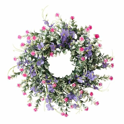 Ganzjährig Türkranz für Außen, Frühling Sommer Wildblume Kranz, Dekorative Mehrzweck-Girlande Frühlingkranz,Bunt Türkranz Frühling für Frühling Innen Außen Cafe Garten Deko（40cm）
