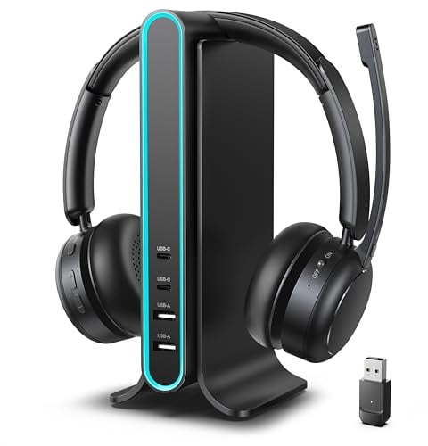 Bluetooth-Headset, Kabelloses Headset mit Mikrofon, Qualcomm Chipeset Dongle, V5.4-Headsets mit Mikrofon für die Arbeit, drahtlose Lärmdämpfungskopf beschäftigt/stumm Licht für PC Computer Büro
