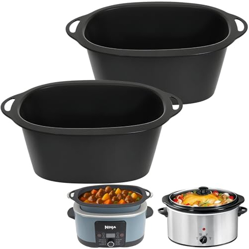 BYKITCHEN Fodere in silicone per cottura lenta compatibili con Ninja Foodi Possible Cooker Pro 8,5 litri MC1000, MC1001, serie MC1010, 2 fodere riutilizzabili per pentole di coccio, accessori Ninja