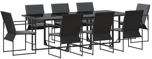 vidaXL Garten Essgruppe 9 pcs Schwarz Stahl, Alfresco Essbereich, Langlebiges Gartenmöbel Set, Außen Arrangement, Patio Kollektion, Garten Suite