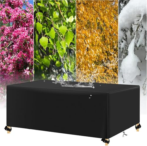 AJALGZ Abdeckung für Gartenmöbel 230x110x75cm/LxWxH, Wasserdicht, Wind Regenschutz, Anti-UV 420d Oxford Gewebe, Winterfest, Gartentischabdeckungen, Schwarz