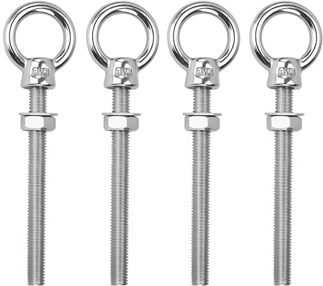 Tornillo de Anillo M10 x 120mm Perno de Ojo de Acero Inoxidable 316 Cáncamos Argollas con Rosca para Fijación y Suspensión en Hogar, Interiores y Exteriores 4 Piezas