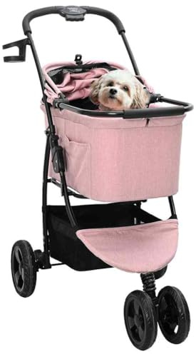 vidaXL Folding Pet Stroller Adjustable Pink 78 x 54 x 101 cm Polyester, Modern, Foldable, Lightweight Pet Stroller for Easy Transport, Swivel Wheel, Functional Dog Carrier, Outdoor Mobility