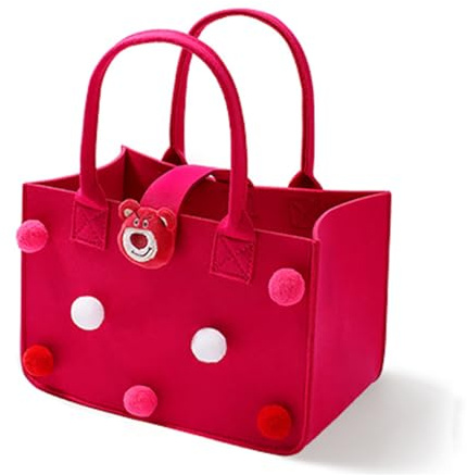 XUEHOU Filztasche Shopper Einkaufstasche Klein Einkaufstasche Faltbar Filz Tasche Tragetasche Einkaufskorb Filz Henkeltaschen Damen Shopping Niedlich Rosenrot Bag 30 x 20 x 18 cm