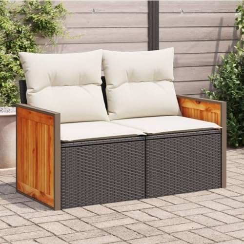 HaoChrymec Gartensofa 2-Sitzer mit Kissen Schwarz Poly Rattan, Modulares Design, Outdoor Couch, Gartenmöbel Set, Balkon Sofa, Komfortable Sitzkissen, 118 x 62 x 69 cm