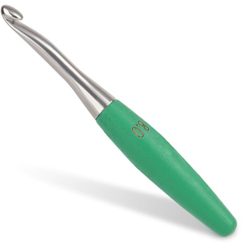 Coopay 8mm Crochet Hook, Stainless Steel Crochet Hooks with Wood Grips | Ergonomic Beech Wood Grips for Arthritis, Smooth Hand-Polished Stainless Steel Hook, Metal Crochet Needles for Beginners