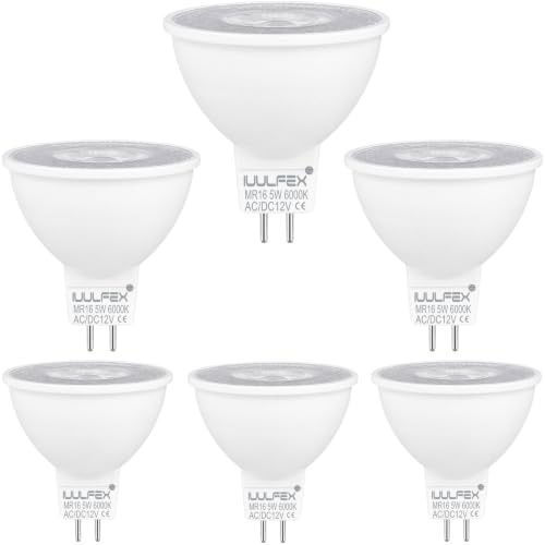 MR16 LED Bulbs GU5.3 LED Light Bulbs 12V 5W (50W Halogen Equivalent) Spotlight Bulb GU5.3 Bi Pin Base 550LM 6000K Cool White, 38° Beam Angle, for Hallway, Ceiling Spotlight, Non-Dimmable, 6 Pack