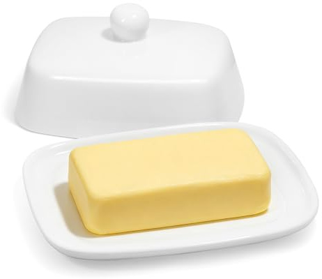 Beurrier Céramique avec Couvercle – Beurrier Blanc en Porcelaine pour 250g de Beurre