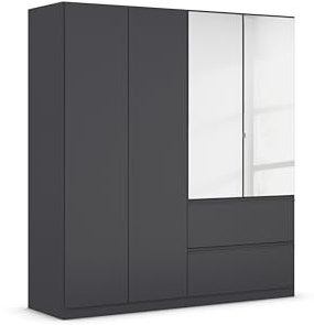 Rauch Möbel Costa, Kleiderschrank, Farbe Grau metallic, Breite 181 cm | Schrank, 4-türig, Spiegel, 2 Schubladen, Push-to-open, Zubehör Premium, für Schlafzimmer, Kinderzimmer, Babyzimmer, Garderobe