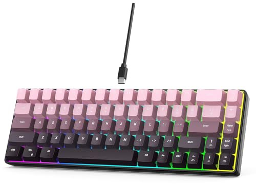 Lazmin112 V200 68 Key RGB Gaming Keyboard, Wired Mechanical Keyboard with 18 RGB Backlit Modes and ABS Injection Keycaps, for PC Gaming (Gradient Pink)