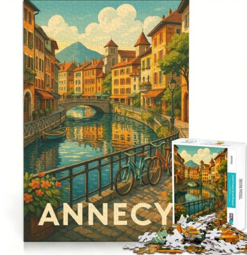 1000-teiliges Puzzle-Affiche Vintage Annecy, Unmögliches Spiel, Präzisionsschnitt, mit vollständig ineinandergreifenden, zufällig geformten Teilen 38x26cm