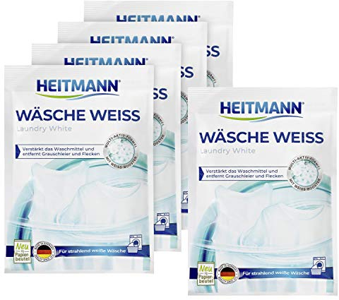 Heitmann Wäsche Weiss 50g: Waschmittelzusatz für alle Faserarten und Temperaturen, Beseitigt Gilb und Grauschleier - wirkt sofort fasertief, mit Aktiv-Sauerstoff und 3fach-Formel für extreme Weisskraft