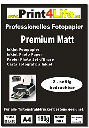 Print4Life– 100 Blatt PREMIUM MATTES Fotopapier BEIDSEITIG 180g/m² DIN A4